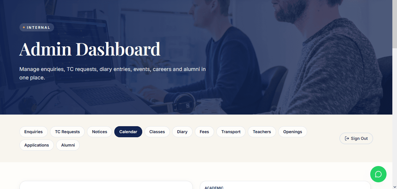 Admin dashboard preview